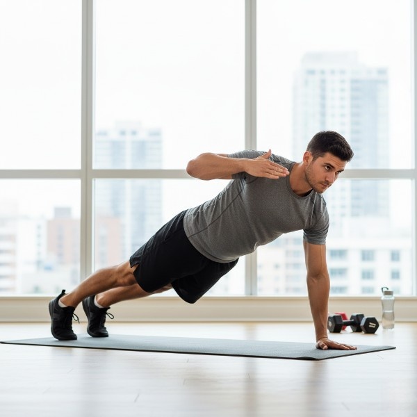 Plank taps in a 10-Minute Morning Fat-Burning Workout