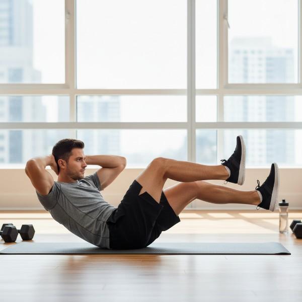 Bicycle crunches in a 10-Minute Morning Fat-Burning Workout